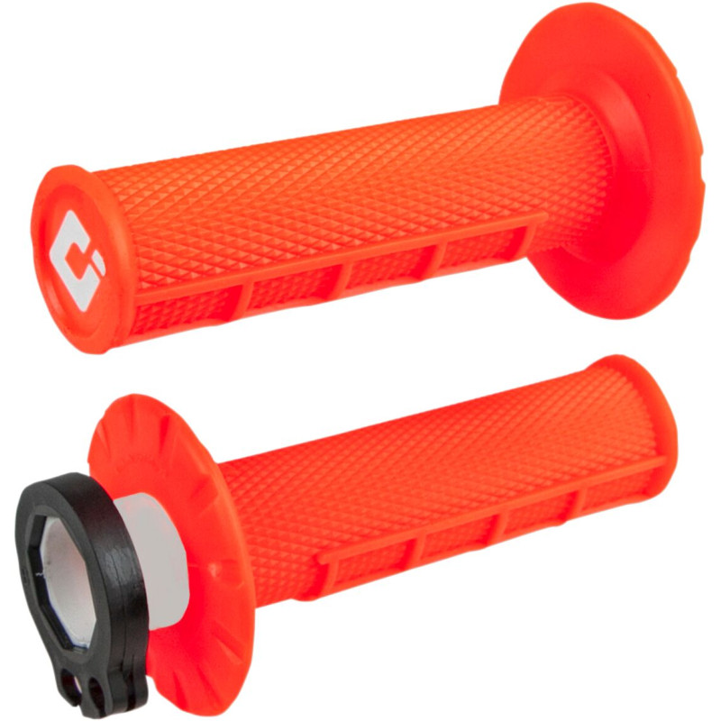 Revêtements de poignée ODI Half-Waffle V2 Lock-On coloris orange fluo - Honda CR 250 R