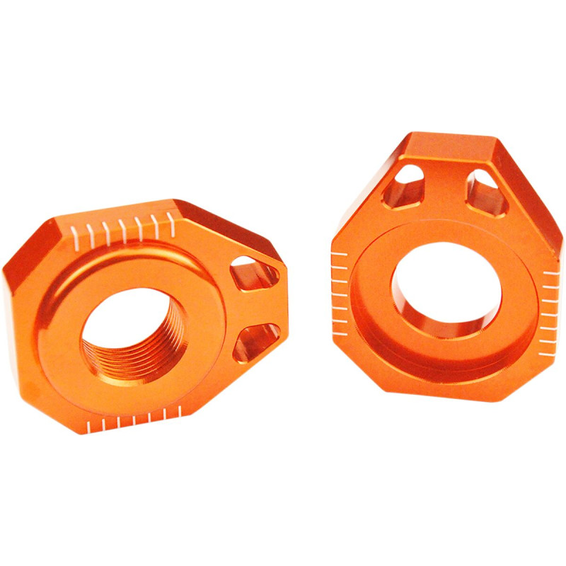 Blocs axe SCAR Racing orange – Tendeurs de chaîne alu - KTM EXC 125, KTM EXC 250 et KTM EXC 250 TBI
