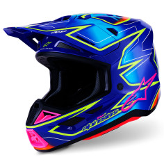 Casque Cross Alpinestars SM-7 CAST Bleu Rose Jaune Fluo Brillant
