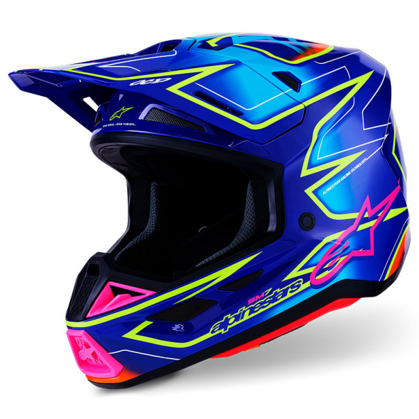 Casque Cross Alpinestars SM-7 CAST Bleu Rose Jaune Fluo Brillant 2026